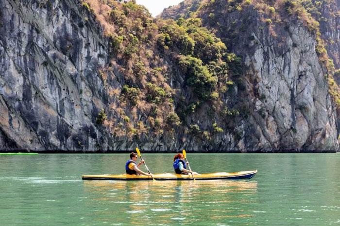 Kayaking around Halong Bay